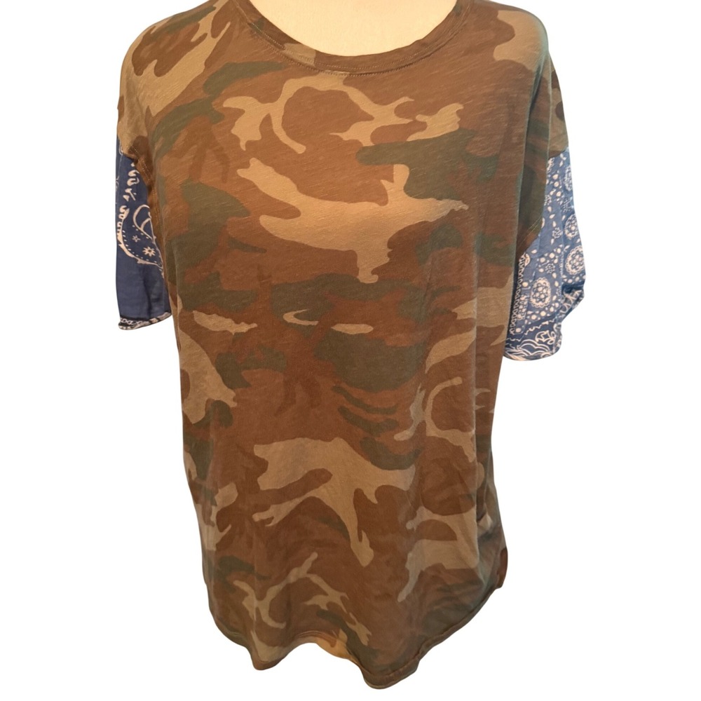 Free People We The Free Camo Bandana Print Mixed Media T-Shirt Womens Small